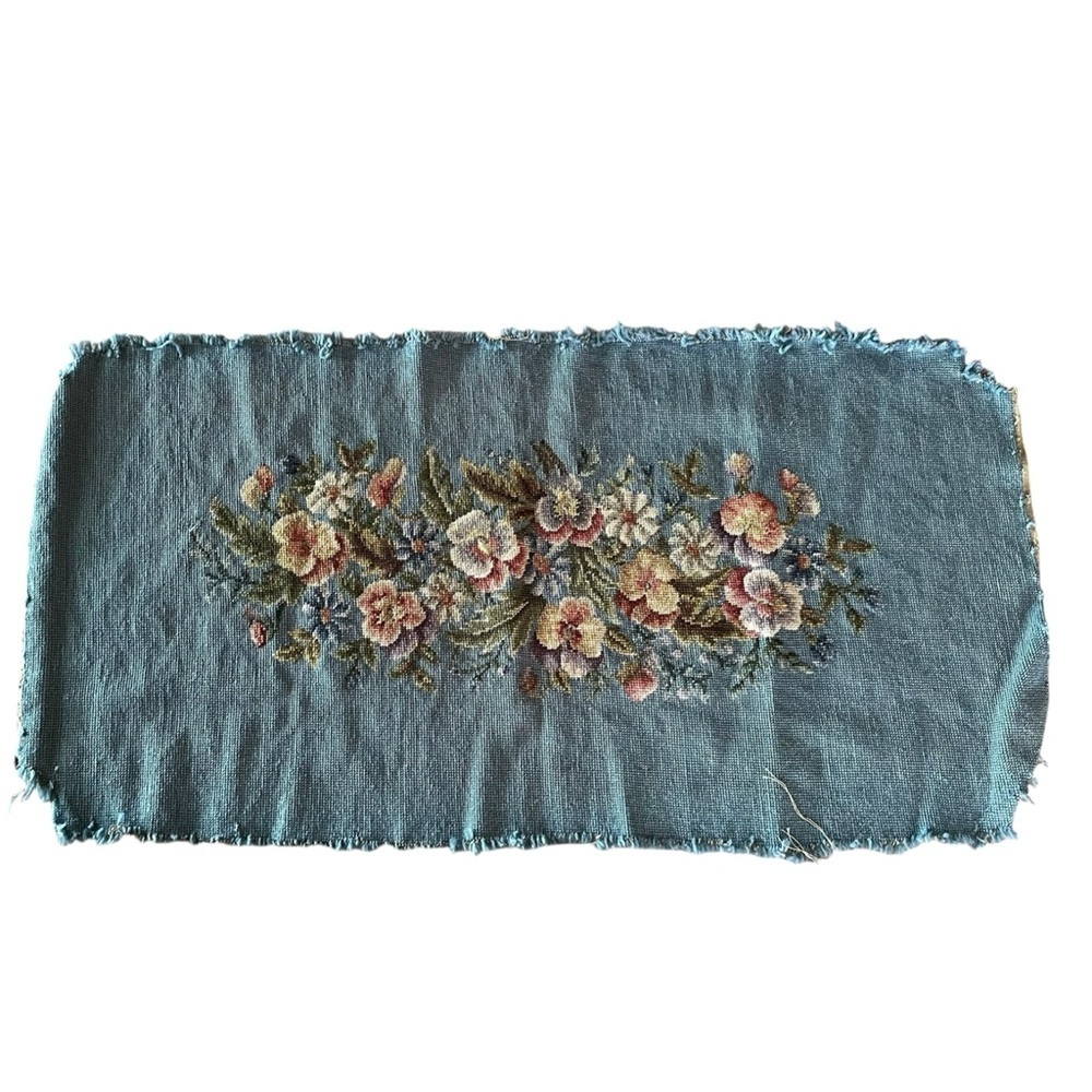 Vintage Handmade Floral Needlepoint Tapestry Embroidery